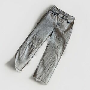 Guess Jeans Womens 27 Crop Wide Leg Baggy Acid Wash Distressed Y2K Loose Fit 90s